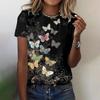 Summer butterfly 3D printed T-shirt for women, fashionable and casual round neck short sleeved shirt
