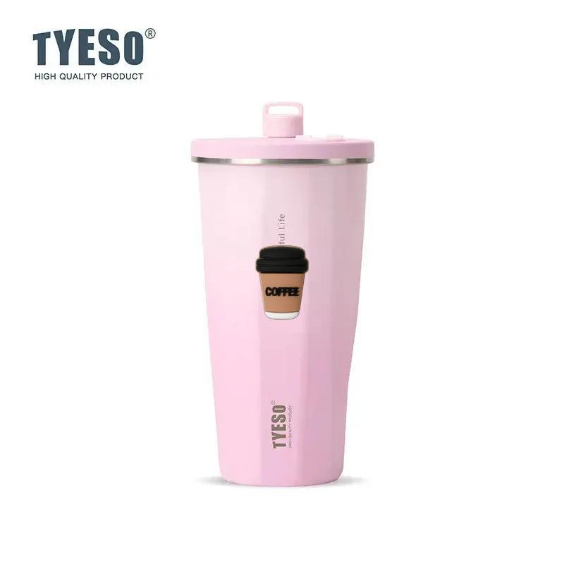 Tyeso 600ML Stainless Steel Coffee Cup With Straw Gradient Color Insulated Water Bottle Car Thermos Mug Cold Drink Vacuum Cup with Coffee Sticker