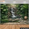 Cascade de pierre naturelle 2D avec fond de plantes de palmier