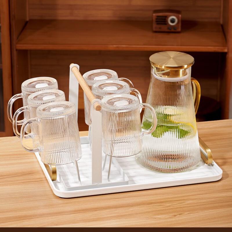 Shangqi Vertical Stripe Glass Pitcher & Cup Set