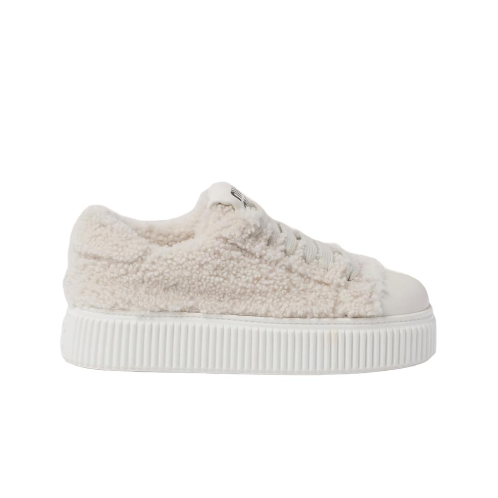 (w) Miu Miu Shearling Sneakers White
