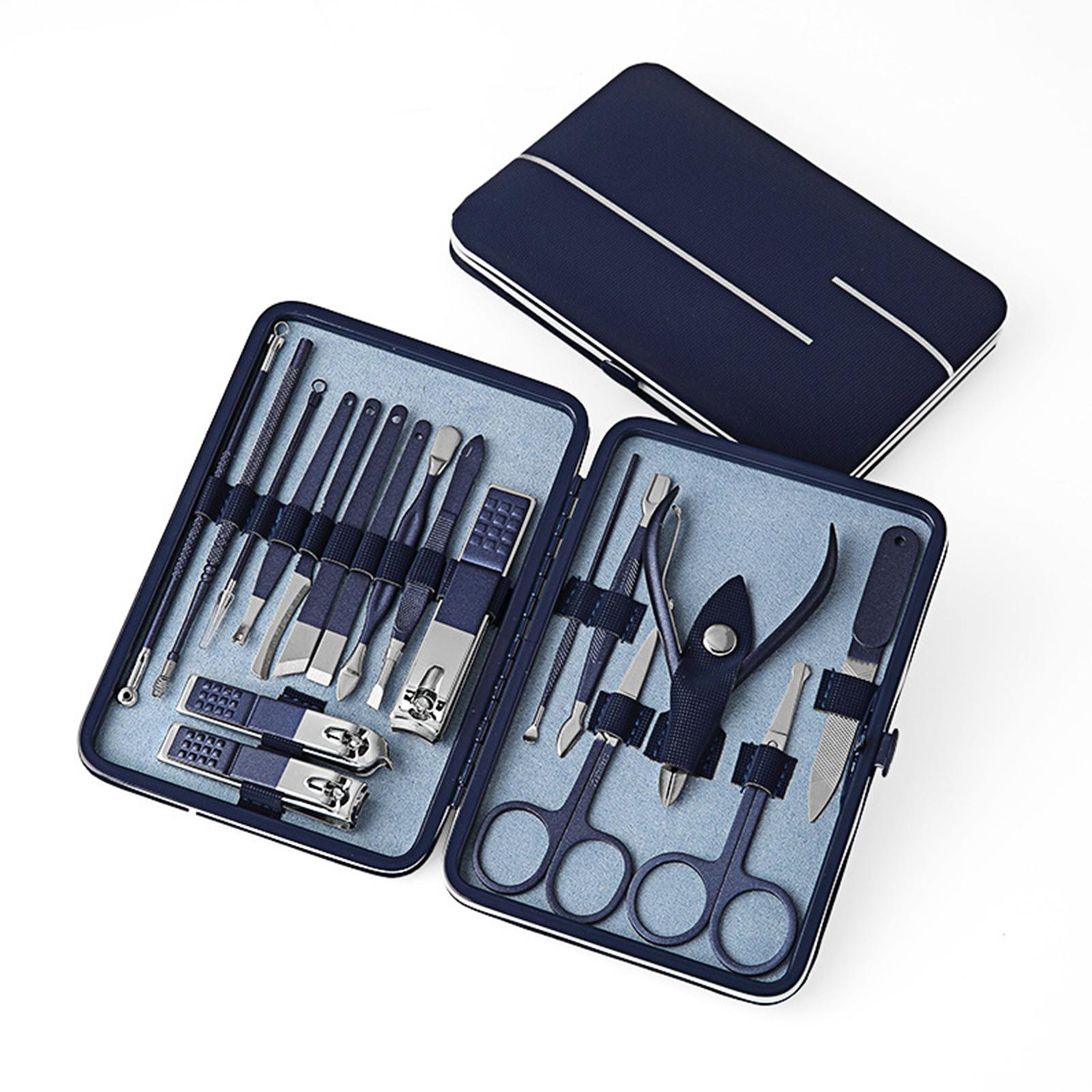 

18 шт. маникюрный набор с футляром профессиональный педикюрный набор машинки для стрижки ногтей из нержавеющей стали салонный уход синий