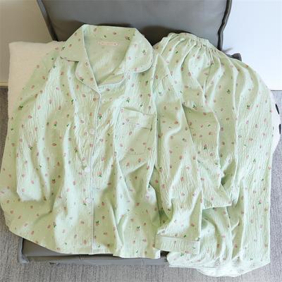 2 PCS Women Pajama Sleepwear Pajama Set Long Sleeved Pants Suit Peach Print Ventilate Soft Comfortable Home Leisure Home Clothes