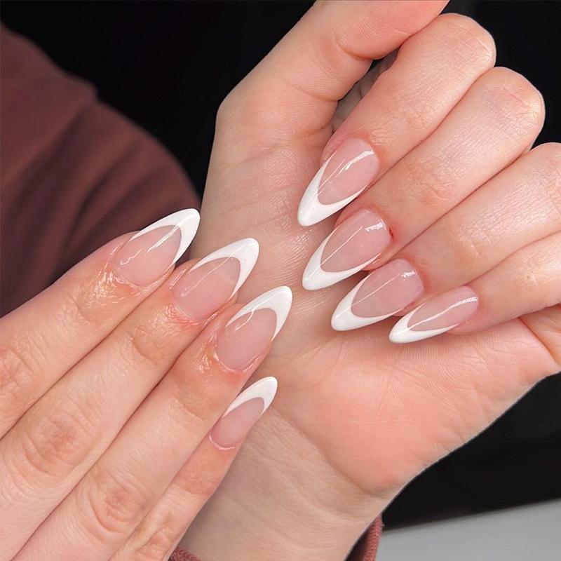 Wear Nail Nail Patch Wholesale, Direct Sales Almond White French Nail Patch Removable Fake Nail