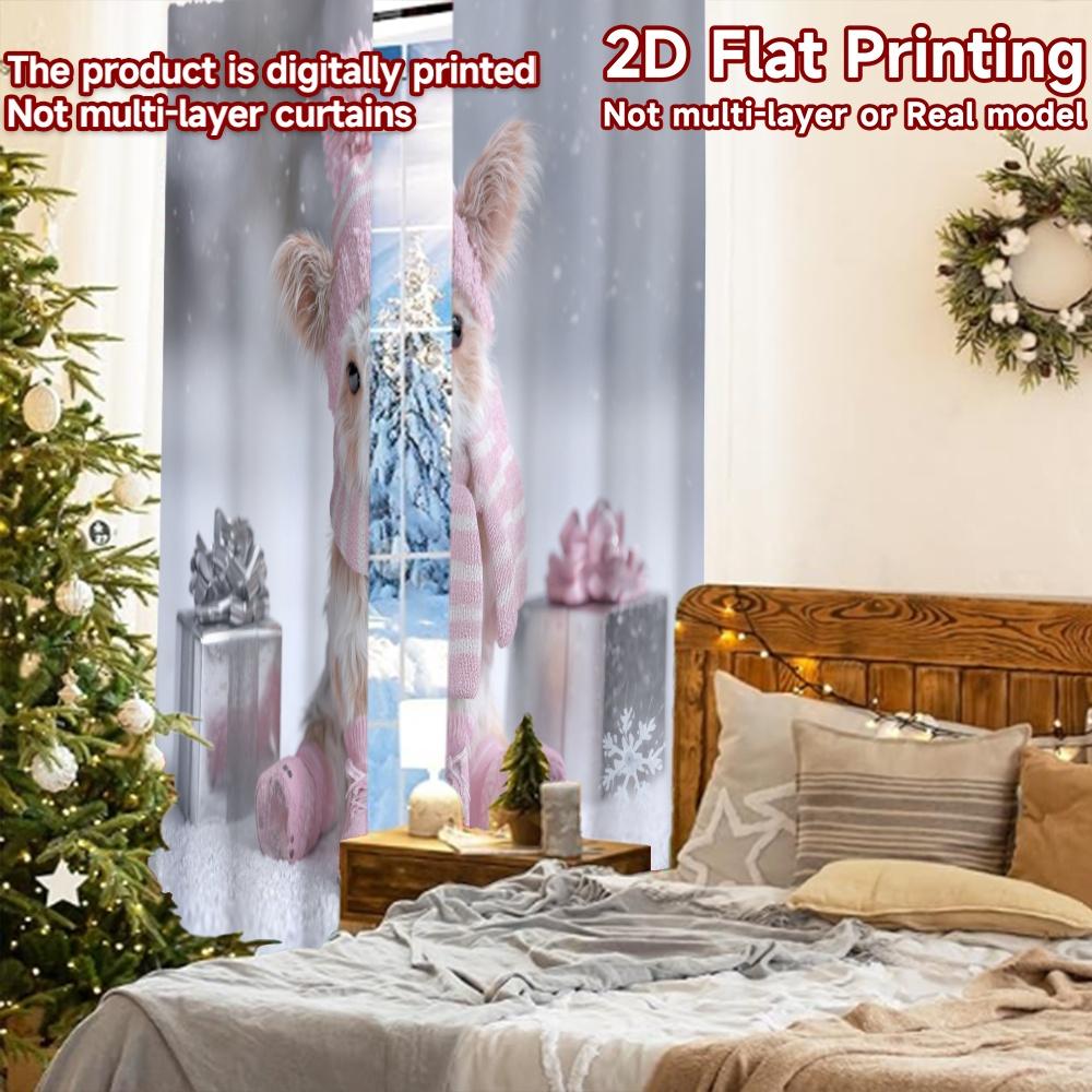 2pcs, 2D FLAT PRINTING Curtains (Without Rod) Winter Cow Halloween Festival Fashion Curtains Polyester Easy Install Curtains