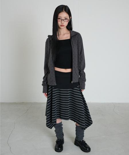 Isjabaibeu Stripe Symbol Unbalanced Skirt