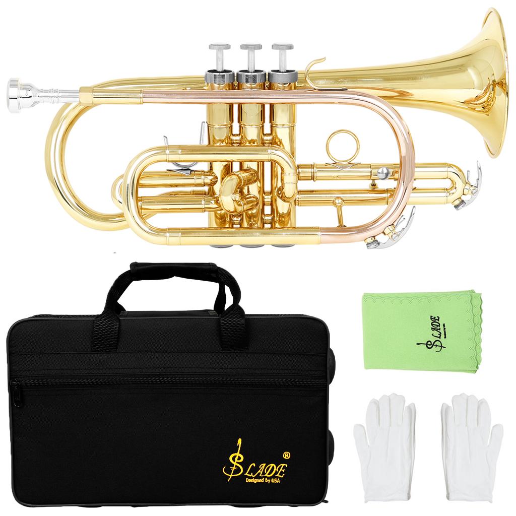 SLADE Bb Cornet Gold Plated Cornet Horn Professional Brass Instrument Cornet Trumpet With Case Cleaning Accessories Parts