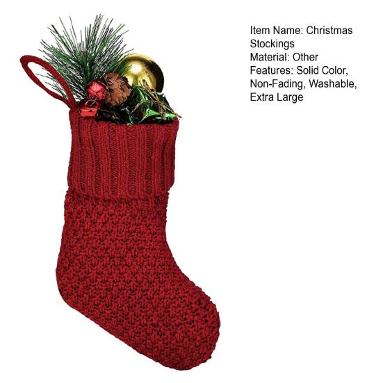 Weihnachtsstrümpfe, verschleißfest, große Kapazität, einfarbig, gestrickte Strümpfe, Weihnachtsbaum-Hängedekoration