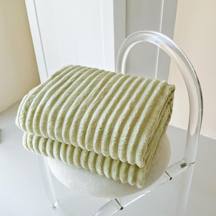 Thickened Plush Blanket - Wide Stripe, Grid Cut, Imitation Rabbit Fur, Small Flannel Blanket, Machine Washable
