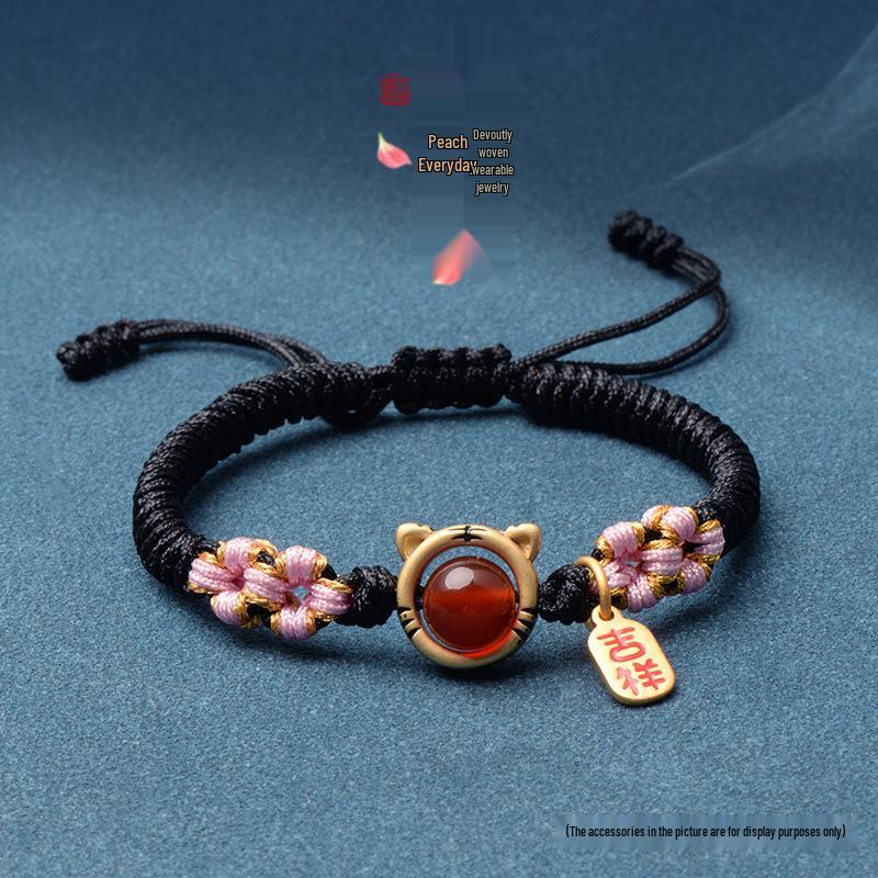 Ręcznie robiona tkana bransoletka z węzłem brzoskwiniowym na sznurku - DIY Szczęśliwy jadeitowy sznurek pleciony ręcznie w stylu chińskim