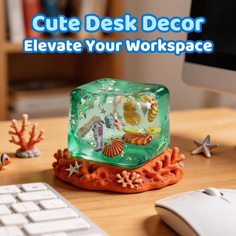 

Transparent Glitter Ocean Shell Squishy Cube Stress Relief Fidget Toy Super Soft Slow Rising Squeeze Toy for Adults Desk Novelty