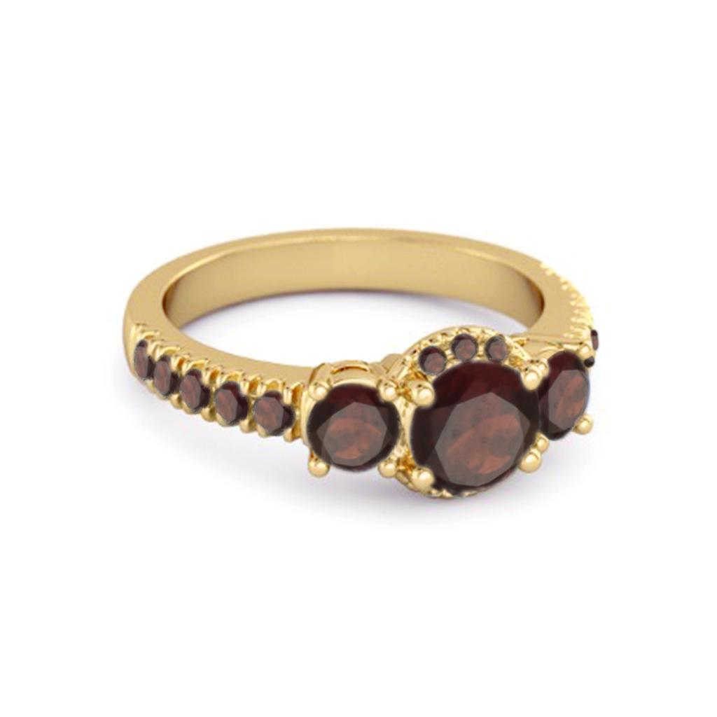 Garnet Three- 925Stone Halo pave Band Ring - 925 Sterling Silver Gold Vermeil