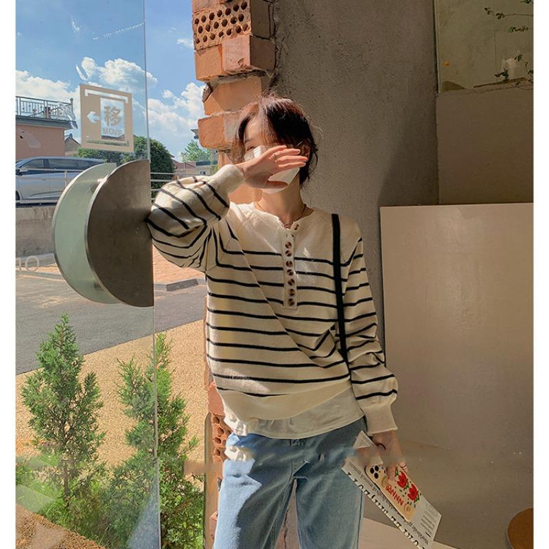 Fashion Striped Loose Women's Sweaters, Spring and Autumn Women's Knitwear Design Sense Niche Tops 6439#