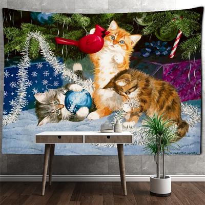 Roztomilá kočičí gobelín Nástěnný závěs Kreslené zvíře ve stylu Kawaii Čarodějnictví Mandala Výzdoba obývacího pokoje