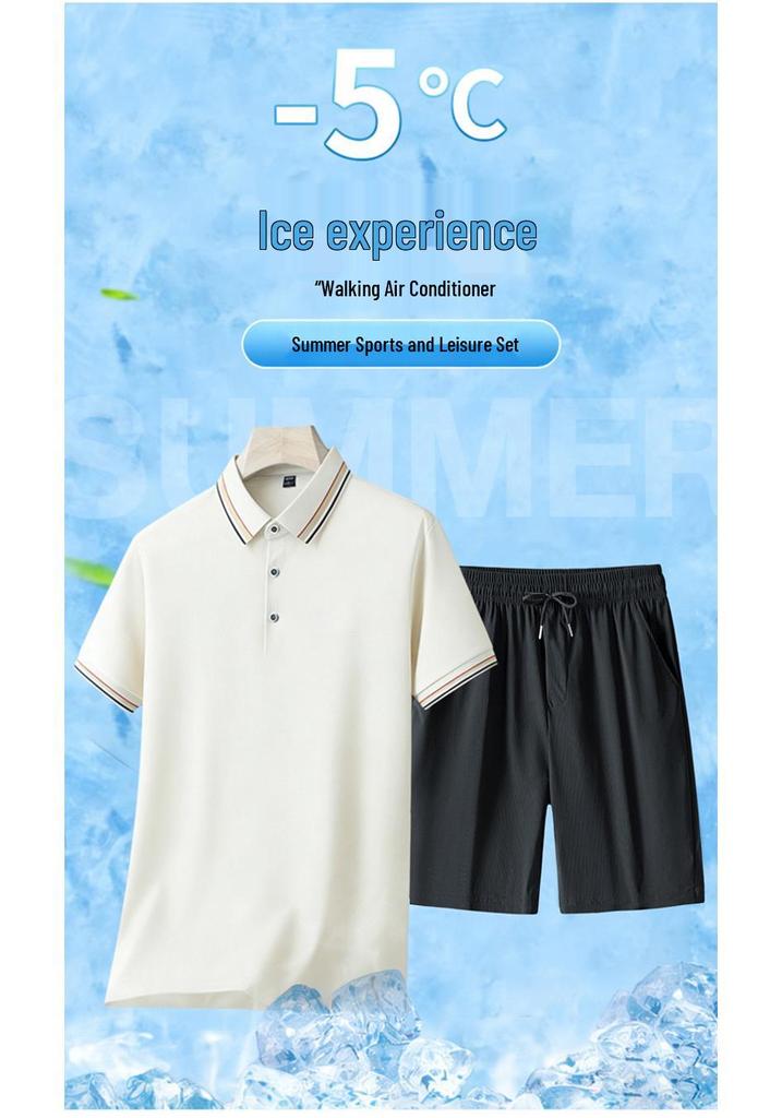 Men's DK9902-266 Ice Silk Quick-Dry Sports Suit: Short Sleeve Polo & Shorts - Casual Breathable Summer Wear