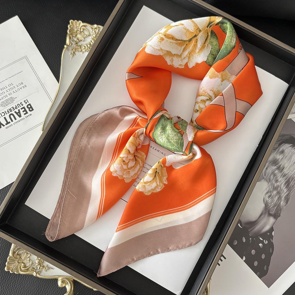 New Luxury 70X70Cm Shawls Floral Stripe Print Scarf Headcloth Small Fashion Silk Scarves Bandanna Foulard Hijab