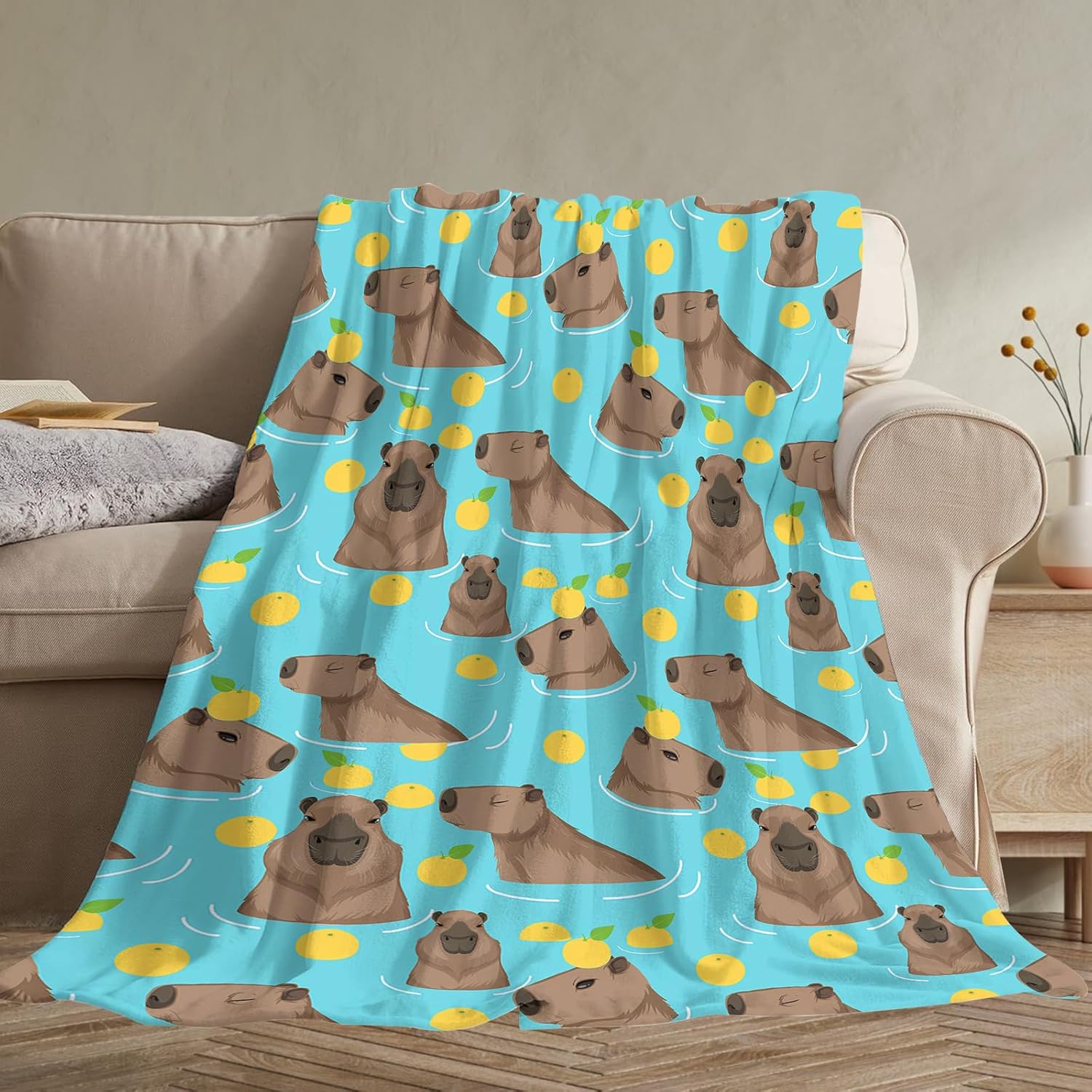 Cartoon Capybara Throw Soft Cozy Flannel Blanket Washable Flannel Throw Blanket for Home Office Room Bed Sofa Chair Gifts 75cmx90cm