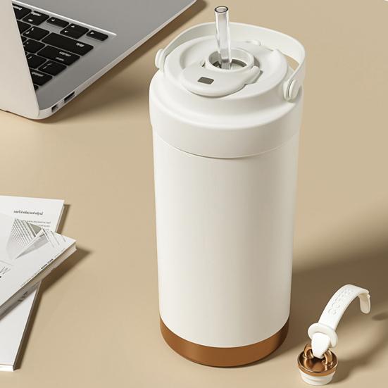 Stainless Steel Coffee Mug Double Wall Insulated Mug 500ml Large Capacity Ceramic Vacuum Flasks Reusable Home Drinkware with Straw