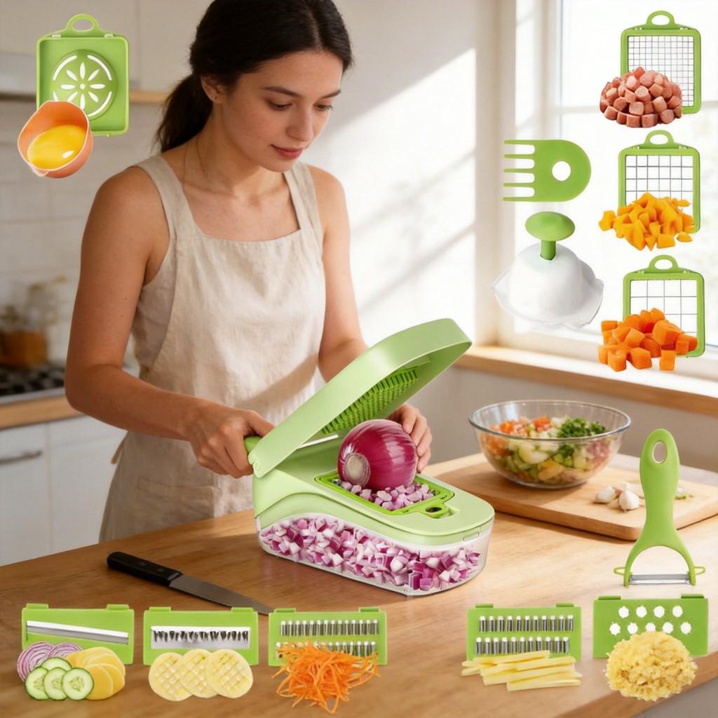 Multifuntional Vegetable Chopper With Stainless Steel Blades For Home Cooking And Meal Prep