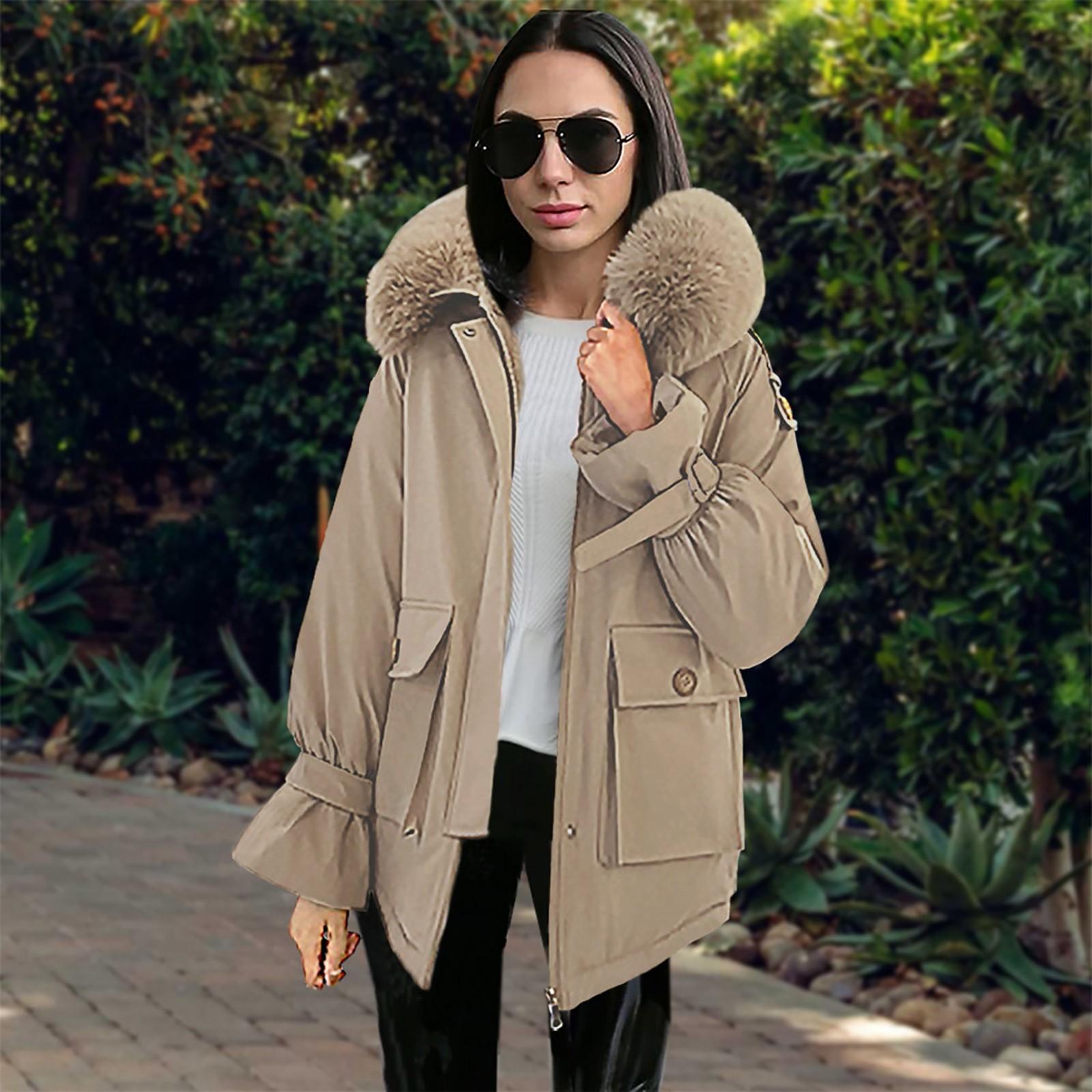 

Женская модная свободная однотонная хлопковая куртка с длинными рукавами и воротником с капюшоном и карманами M хаки