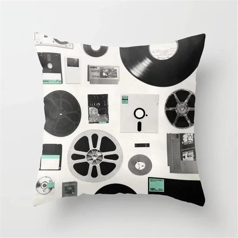 Vintage Black Camera Bicycle Print Car Cushion Cover Pillowcase Home Sofa Chair Decoration