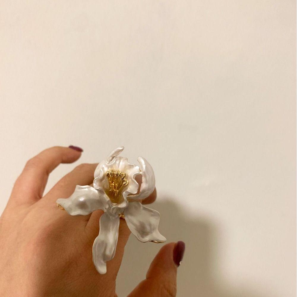 Butterfly Orchid Enamel Finger Ring Sweet French Irregular Ring Drip Oil Flower Ring Jewelry