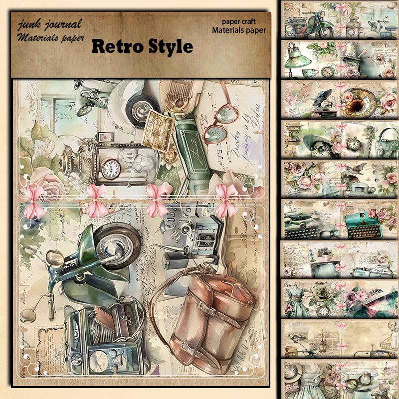 Винтажный дневник красоты: 10 Листов Ретро Декоративной Бумаги для DIY с Рисунками Повседневных Предметов