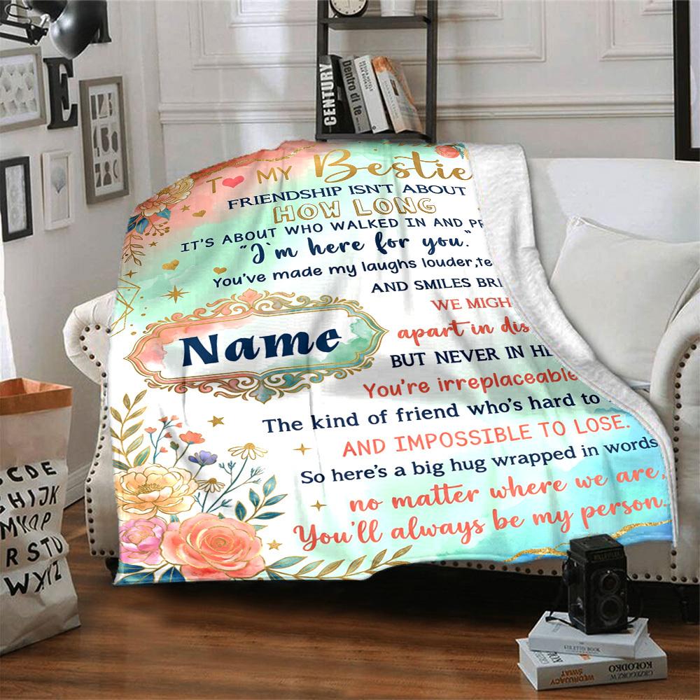 Friendship Endures Distance Customized Name Birthday Plush Blanket Suitable For Both Men And Women Digital Printing Fantasy Theme All Seasons