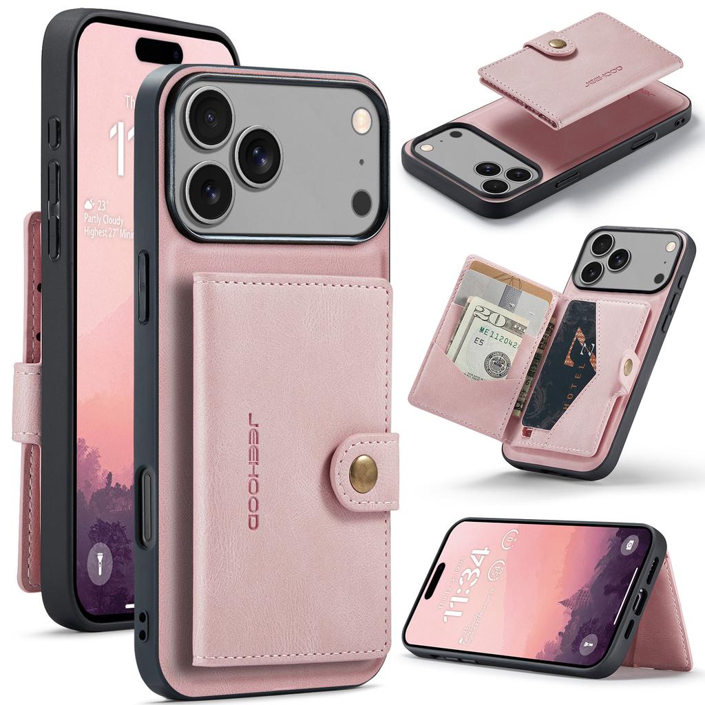 For iPhone 17 Pro Max Case JEEHOOD J01 Retro Leather + TPU Phone Cover Detachable Magnetic Card Holder