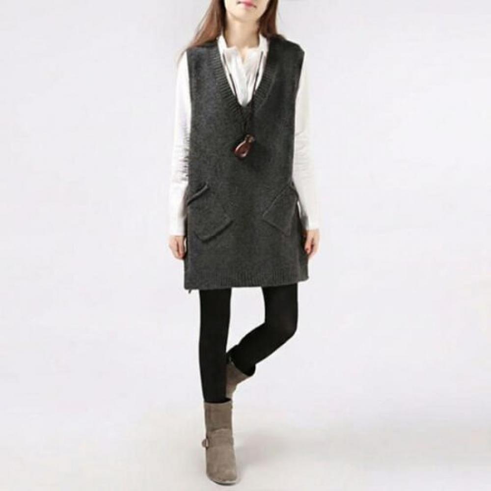 NaVaVa Women Loose Fit Pocket V Neck Knit Vest Nk3582