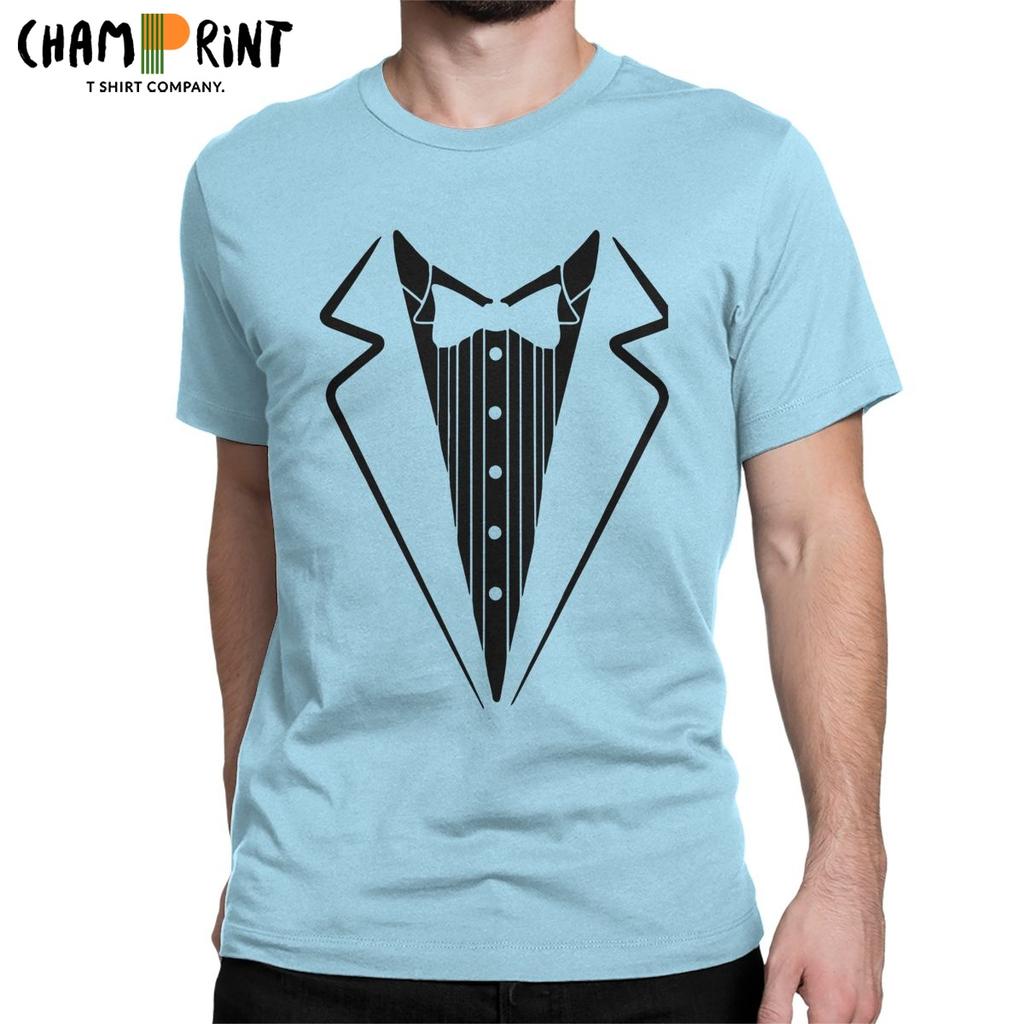 Men T Shirt Fake Bow Tie Tuxedo Novelty Cotton Tee Shirt Short Sleeve T Shirts Crewneck