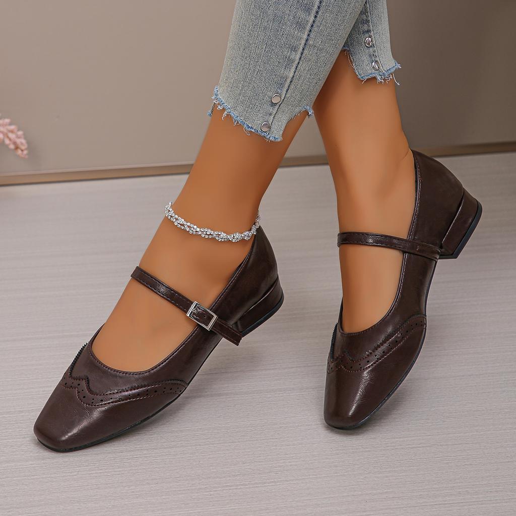 Fashion Plus Size 43 Mary Janes Shoes Woman Spring 2025 Square Toe Ankle Strap Ballet Flats Women Comfortable Ladies Casual Single Shoes