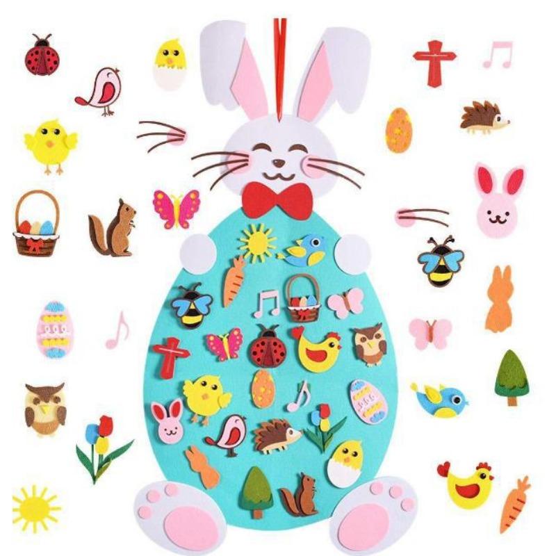 Children's Easter Felt Craft Sets Sewing Kits,Felt Sewing,Beginners Sewing Package Creative,Craft Set Made of Felt,Easter Eggs Easter Bunny