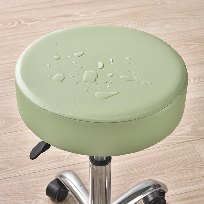 PU Waterproof Round Stool Cover Elastic All Inclusive Bar Rotating Chair Seat Cover Cashier Counter Stool Slipcover Home Hotel