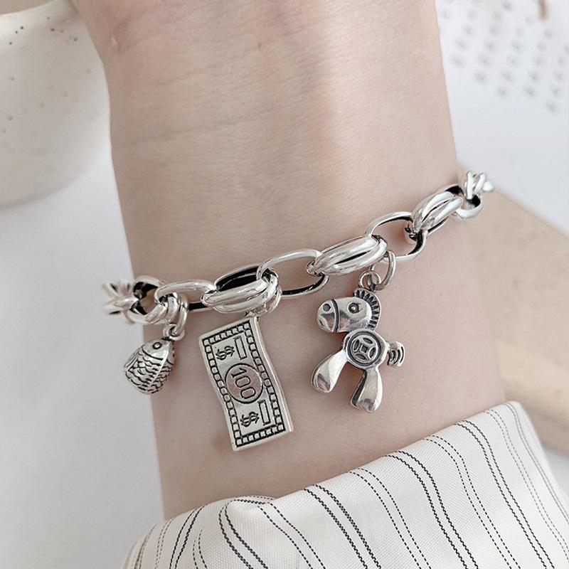 925 Sterling Silver Thai Silver Bracelet for Women Vintage Geometric Heart Love Lucky Punk Jewelry 2026 New