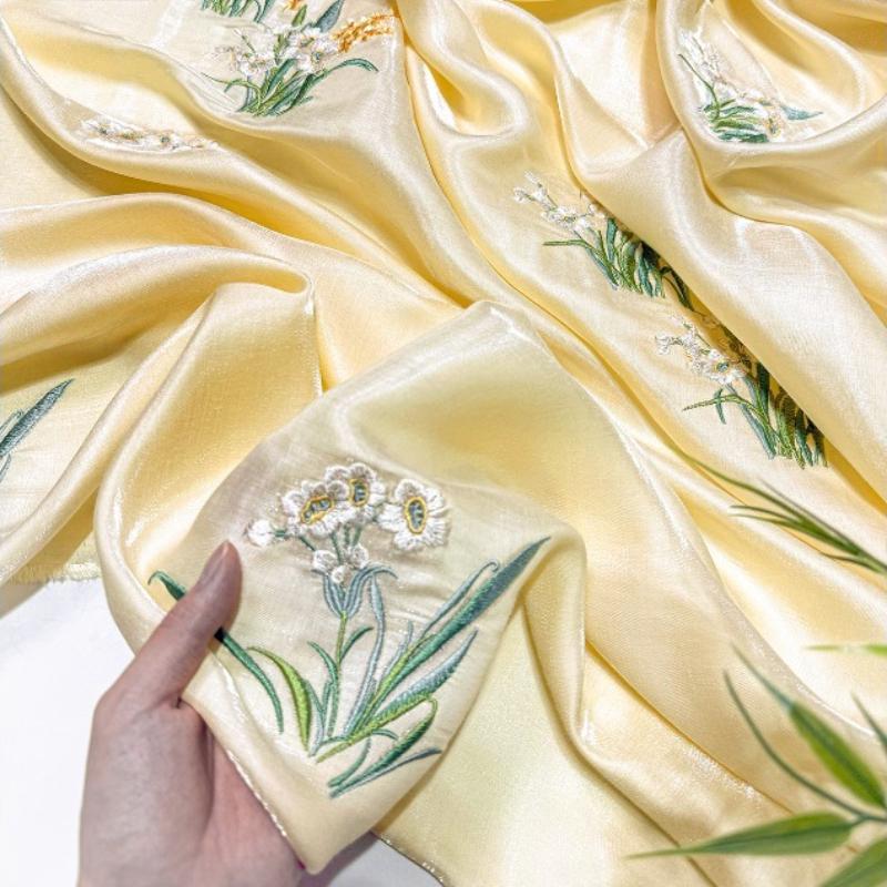 Hanfu Ancient Style Narcissus Embroidered Fabric DIY Sewing Skirt Children's Clothing Ladies Cheongsam Clothing Fabric