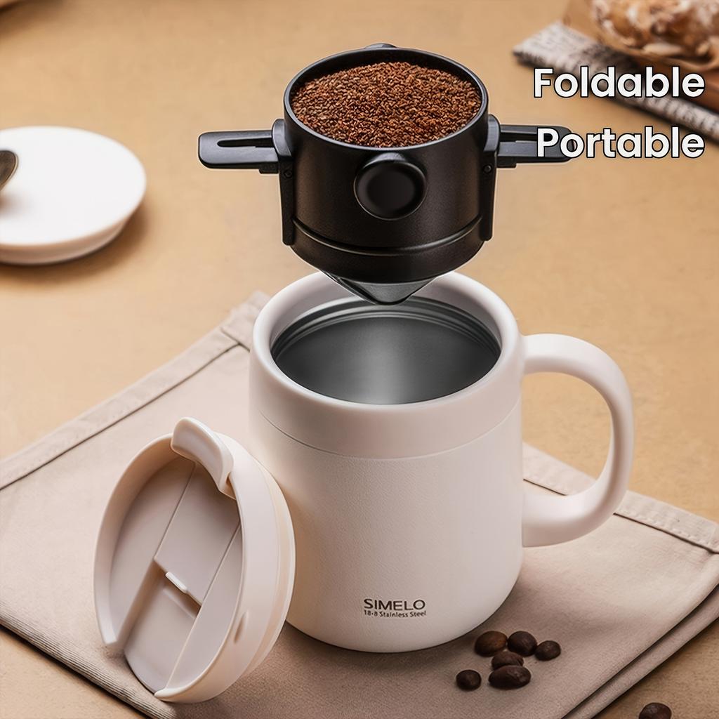 1 Piece Portable Folding Coffee Filter - Stainless Steel Mesh Filter with Ear-mounted Handle, Easy To Clean and Use, Great for Office