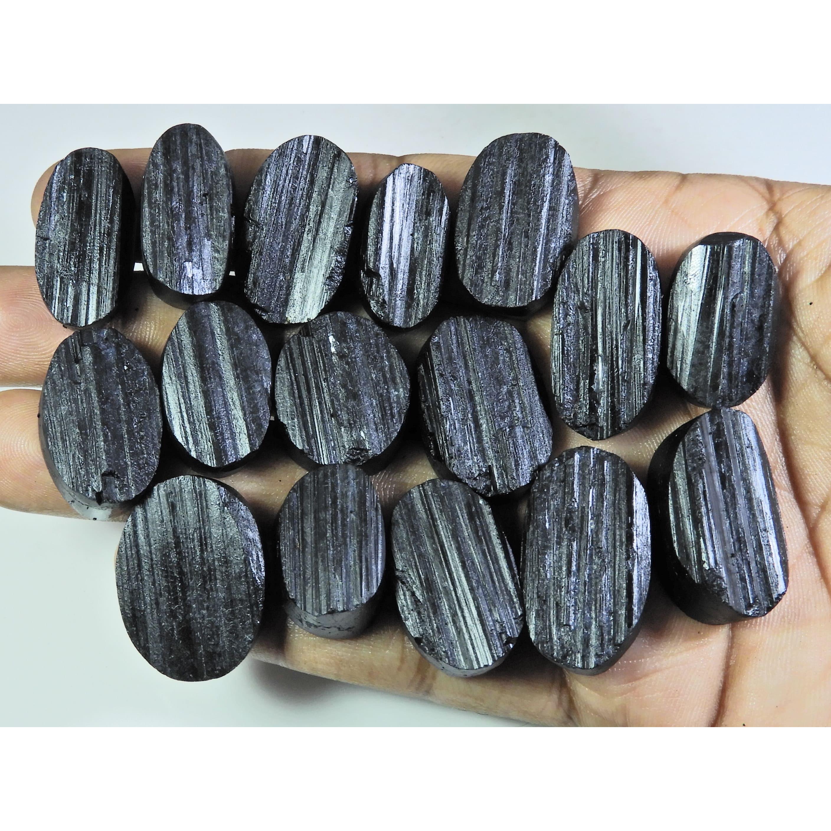

336Cts.Natural Black Tourmaline Oval Shape Cabochon Loose Gemstone 16Pcs Lot C-336