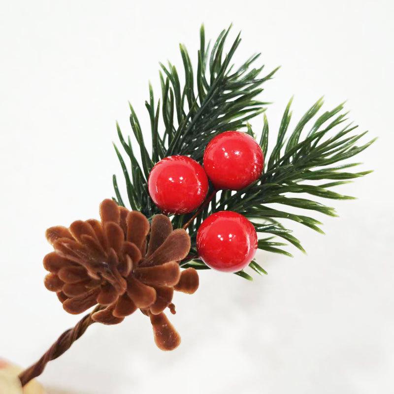 Artificial Pine Needle Greenery & Red Berry Bouquet for Holiday DIY & Gift Packaging
