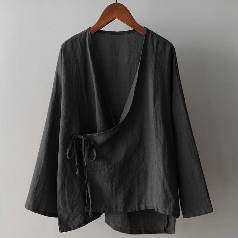 

Женская блузка весна осень винтажная блуза женская с длинным рукавом женские рубашки однотонные шнурованные майки M