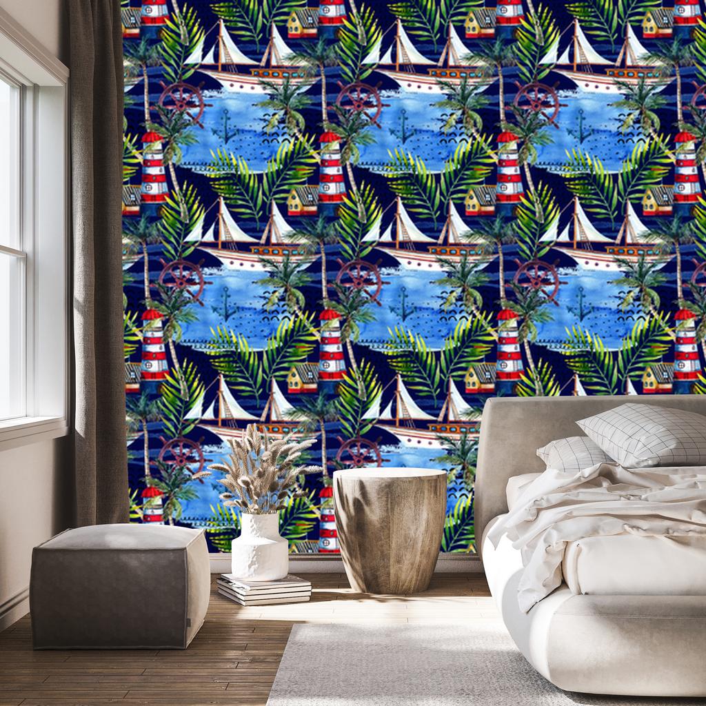 Watercolor Sailboat Wallpaper for Living Room and Bedroom 50x1000