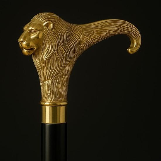 Handmade Brass Lion Head Walking Cane – Black Wooden Gentleman's Cane