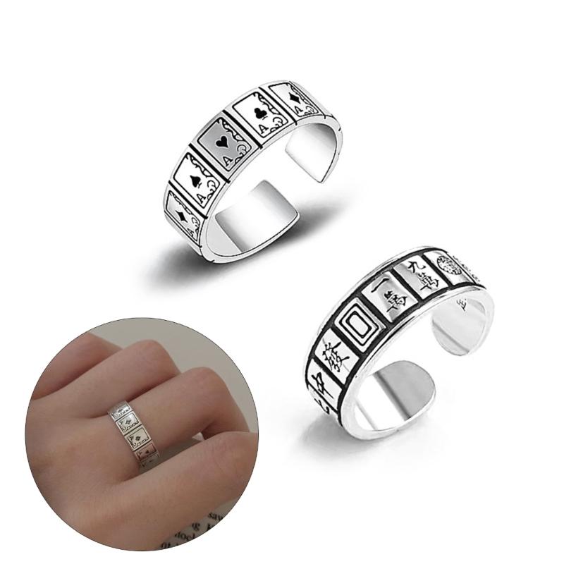 Vintage Poker Card Inspired Hip Hop Adjustable Ring Unisex Jewelry Perfect for Music Festivals and Casual Event