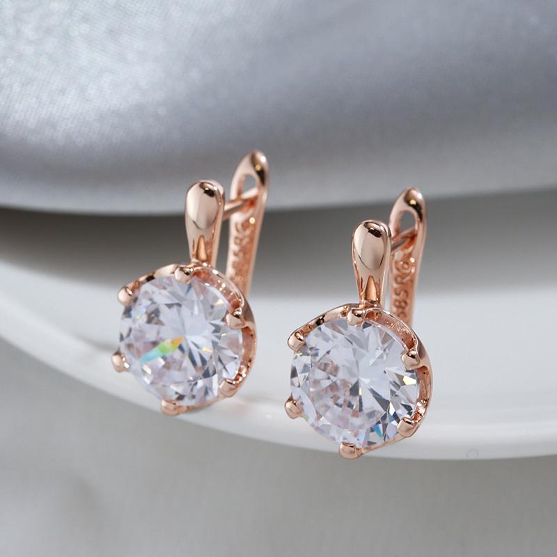 Luxury  Rose Gold Color English Earrings For Women Simple Shiny Big Natural Zircon Earrings Bridal Wedding Fine Jewelry