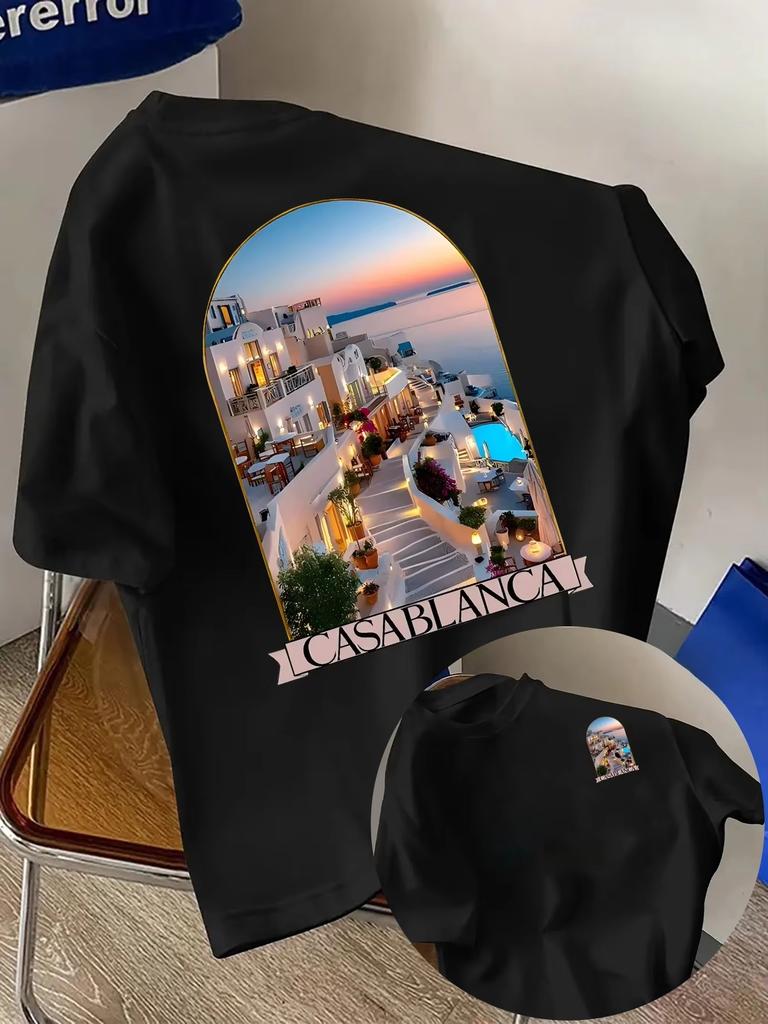 Casablanca Ästhetik Architektonische Grafik T-Shirts Herren Damen Lässig Hochwertig Trend Hip Hop Streetwear Oberteil Y2K Gothic Baumwolle Übergroße T-Shirts