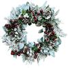 Christmas Flocked Sheep Ear Leaf Wreath With Artificial Red Berries Pinecones Snow Spray 40cm Front Door Decor