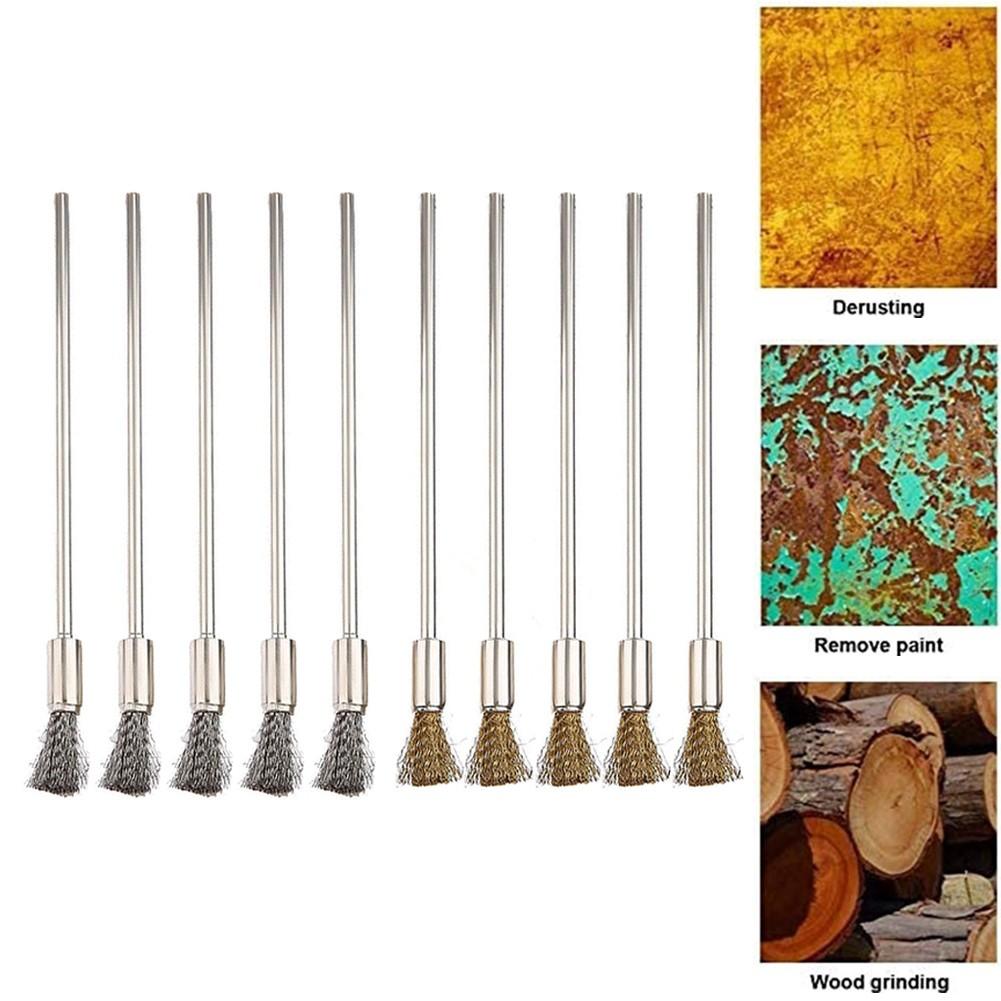 5pcs 3mm Shank 100mm Brass Stainless Steel Wire Brushes Cleaning Polishing Brush