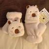 Plush Gloves Flip Cover Winter Velvet Gloves Kawaii Capybara Gloves  Student