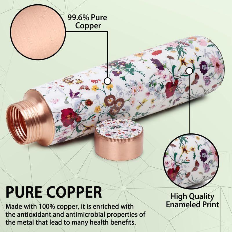 Copper Water Bottle - Multi Colored Ample Design, Leak Proof, Joint Less (900ml) for Ayurveda & Yoga