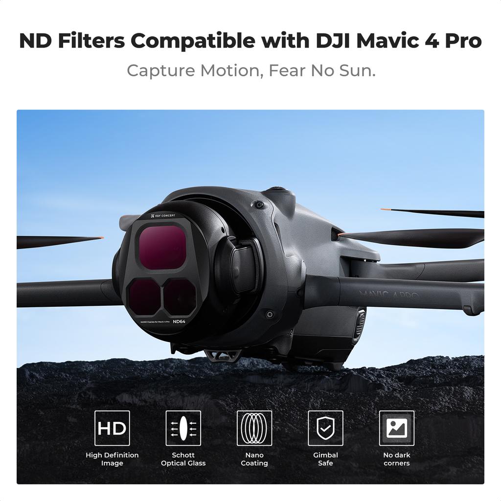 K&F CONCEPT ND Filter Set for DJI Mavic 4 Pro 4 Packs ND8 ND16 ND32 ND64 Neutral Density Light Reduction Filter